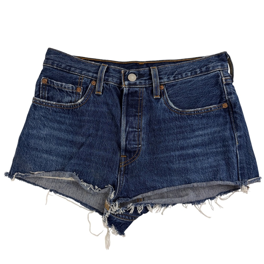 Levis Premium 501 Original Shorts Womens 27 Blue Denim Cutoff Button Fly